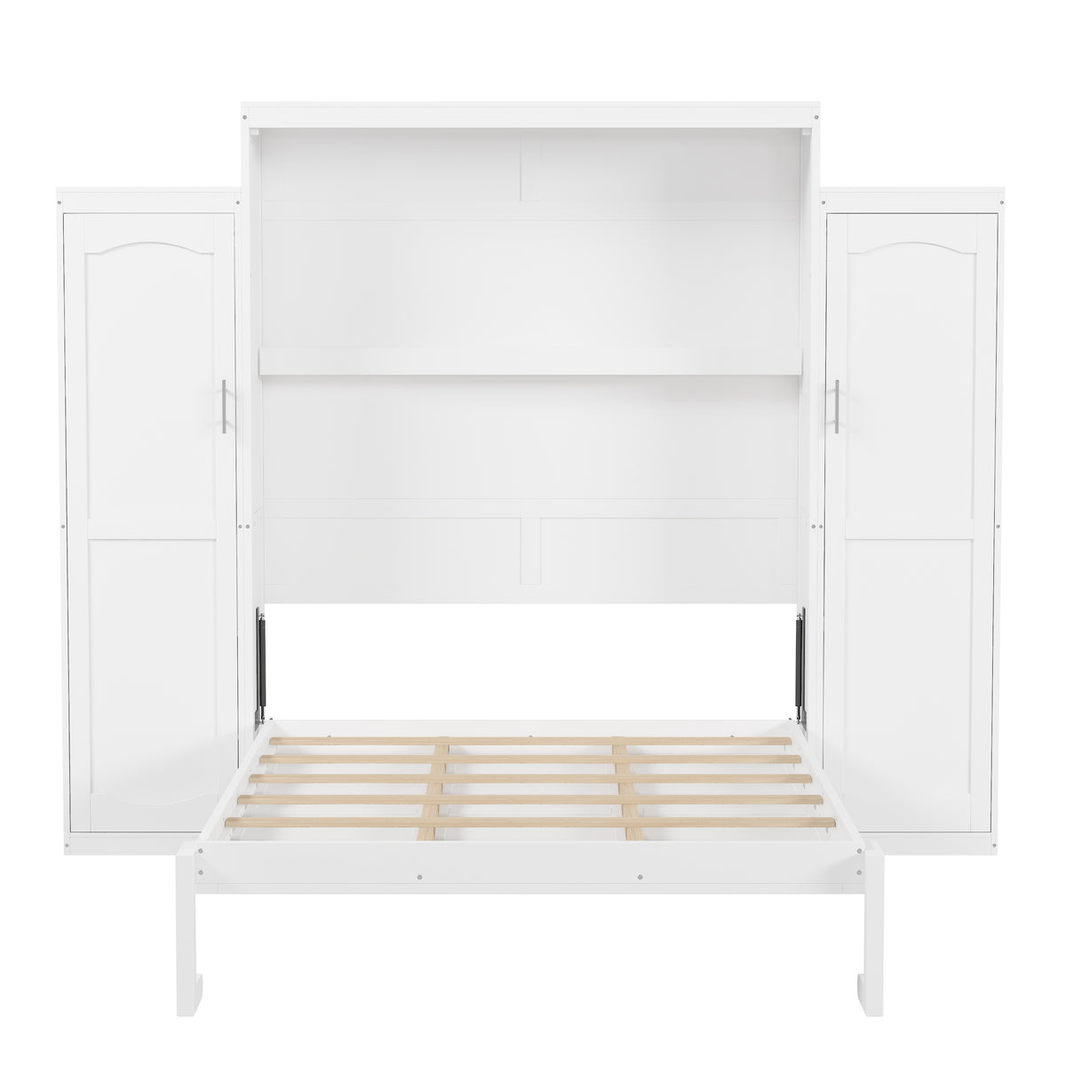 variant-group:rf-n733s339767k|Roomfitters Queen Murphy Bed with Storage Cabinets and Shelf, Foldable Wall Bed Platform for Guest Room and Bedroom, White