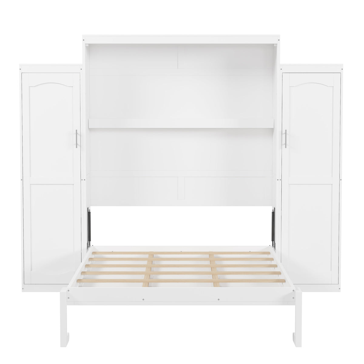 Roomfitters Queen Murphy Bed with Storage Cabinets and Shelf, Foldable Wall Bed Platform for Guest Room and Bedroom, White Roomfitters