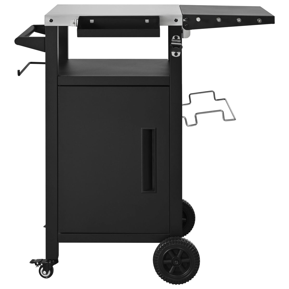 Roomfitters 33.9" Grill Cart with Stainless Steel Top, BBQ Prep Station with Spice Rack and Hamper Bag, Rolling Cart, Black