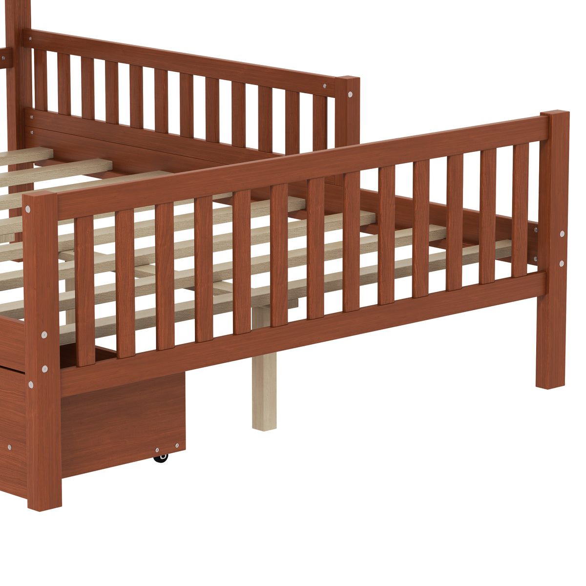 variant-group:rf-n733p172700d|Roomfitters Full Size Wood Platform Bed with Guardrails and 2 Storage Drawers, Walnut