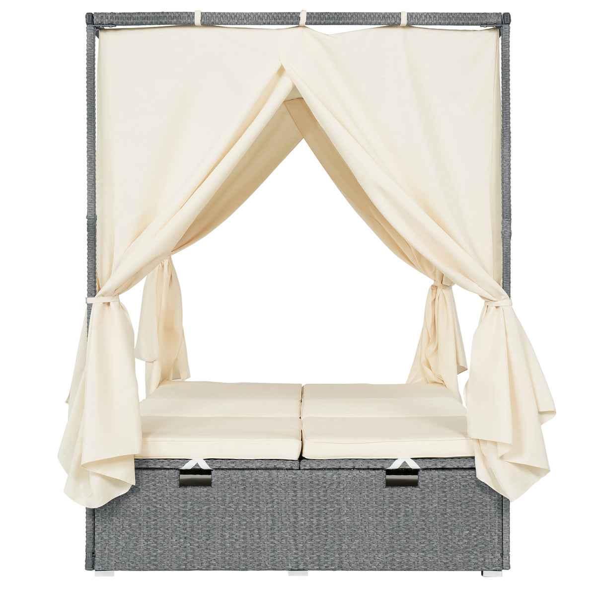 variant-group:rf-n711wy000471aaa|Roomfitters Modern Tropical Beige PE Rattan Outdoor Double Sun Lounger, Patio Daybed, Adjustable Recline, Canopy