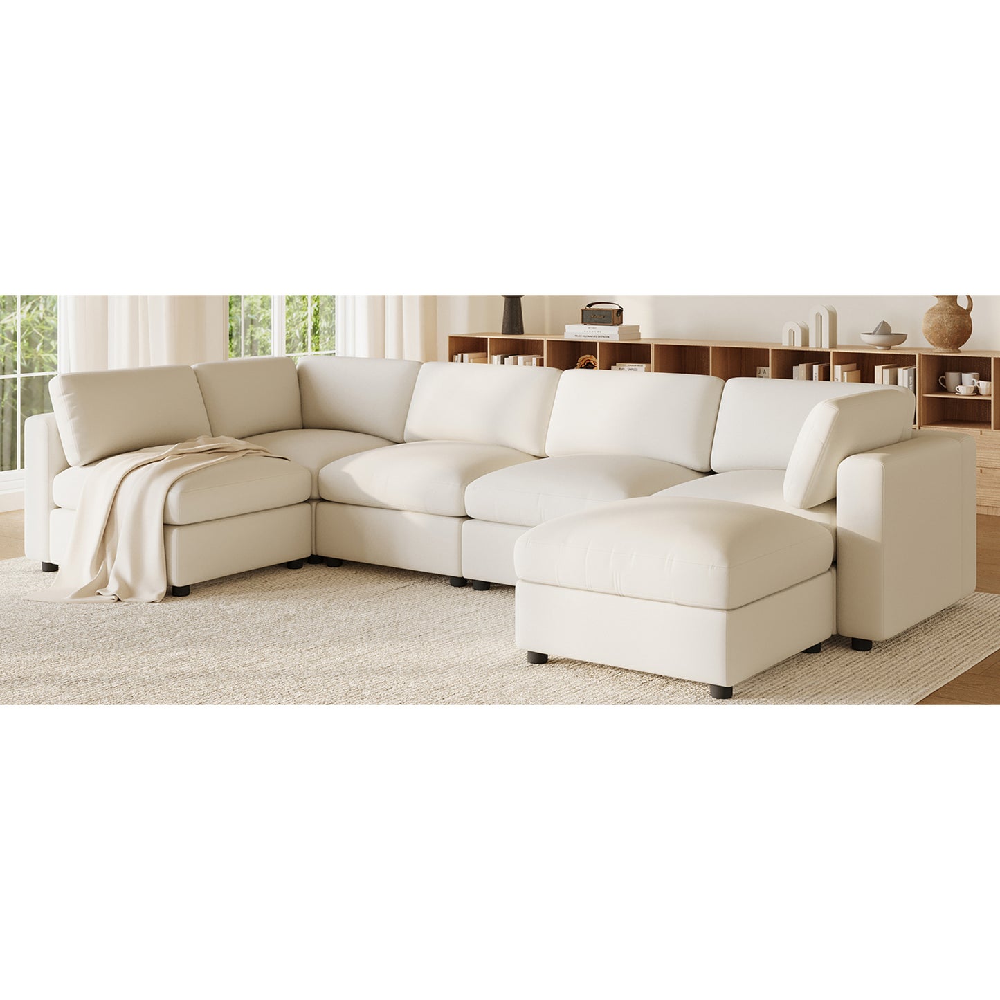 variant-group:rf-n723s9792a|Roomfitters 129 Inch Oversized U-Shaped Modular Sectional Sofa, Large Upholstered Living Room Seating Couch Furniture, White