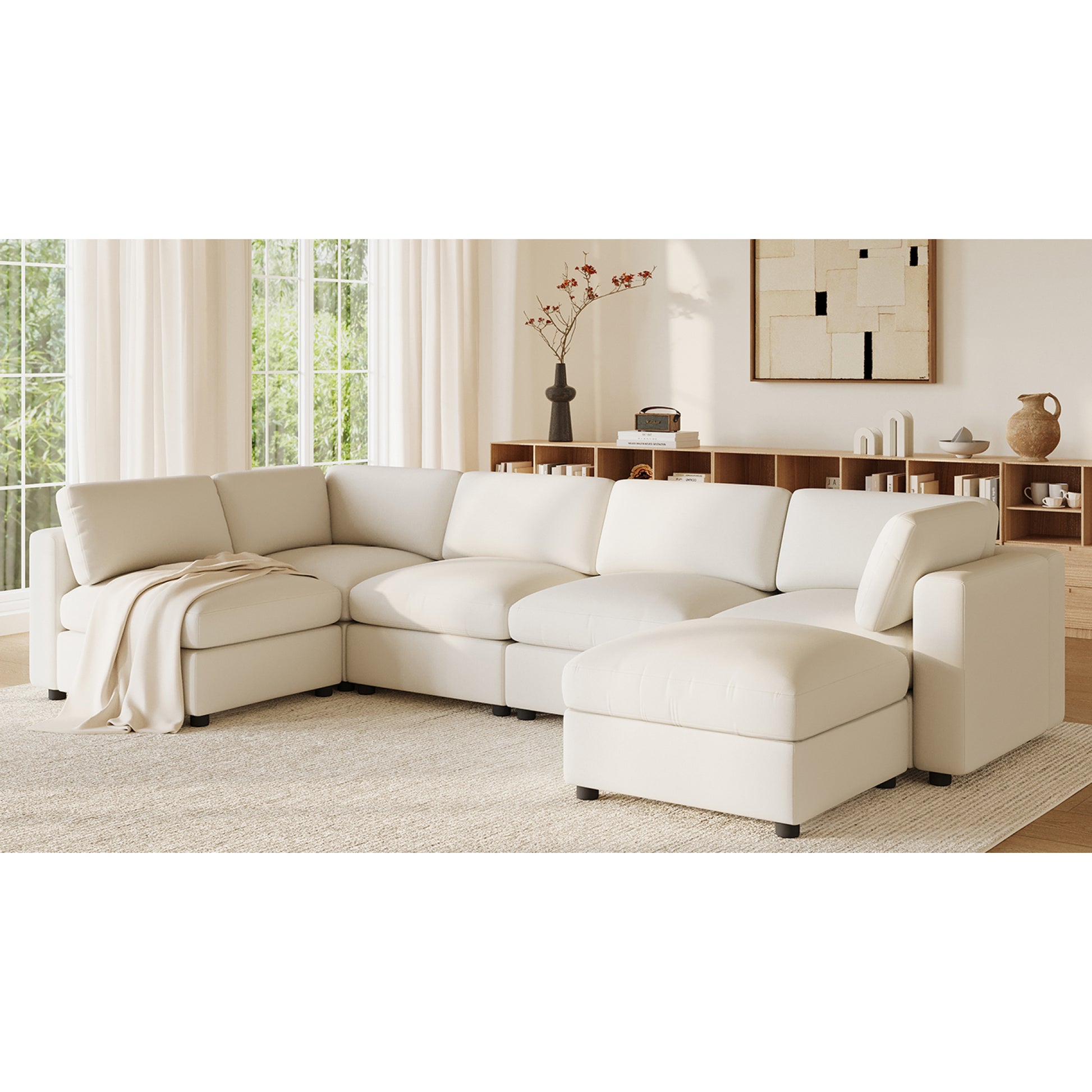 variant-group:rf-n723s9792a|Roomfitters 129 Inch Oversized U-Shaped Modular Sectional Sofa, Large Upholstered Living Room Seating Couch Furniture, White