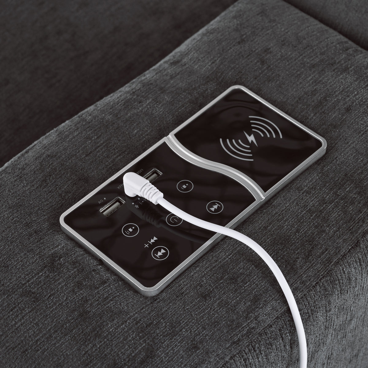 variant-group:rf-n711wy000413aae|Roomfitters Upholstered Modular Sofa with Storage Space, USB Charging Ports, Wireless Charging, Built-in Bluetooth Speaker, Sectional Sofa for Living Room and Apartment, Gray