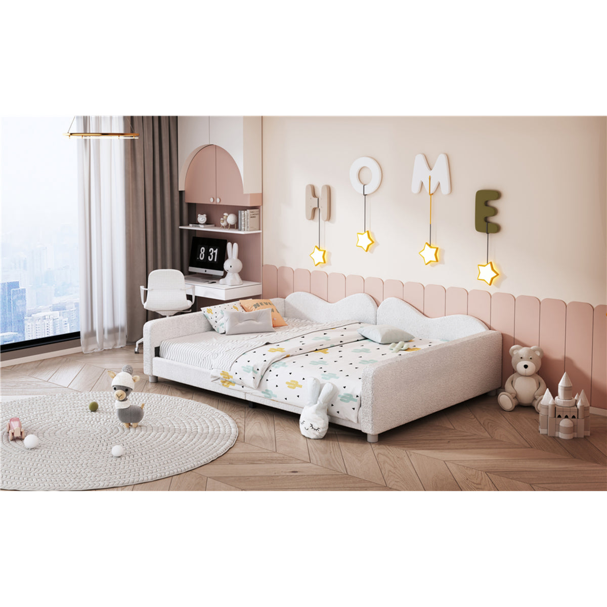 variant-group:rf-n733p234605k|Roomfitters Full Size Upholstered Daybed, Sherpa Fabric Sofa Bed with Cloud-Shaped Backrest, Sturdy and Stylish Design, No Box Spring Needed, White