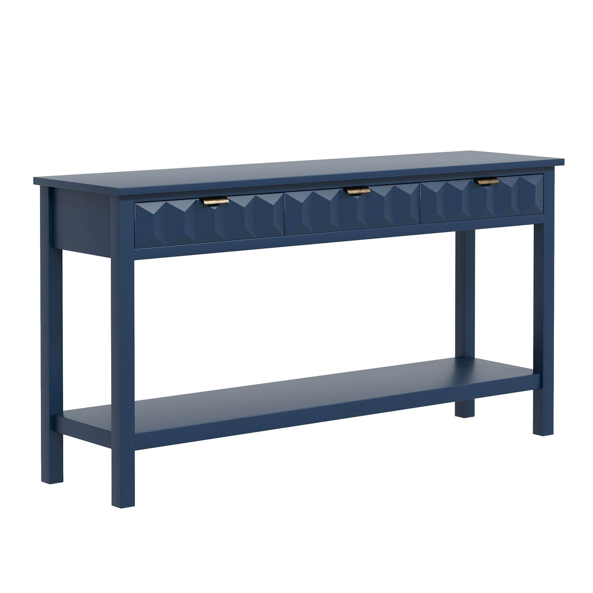 Roomfitters 60'' Entryway Console Table with Storage, Modern Accent Sofa Table with Geometric Front Design, Navy Blue Roomfitters