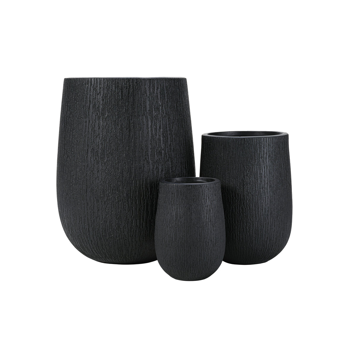 variant-group:rf-n711p406659b|Roomfitters Modern Egg-Shaped MGO Planter Set, 3-Piece Textured Faux Stone Flower Pots, Black Patio Garden Urns