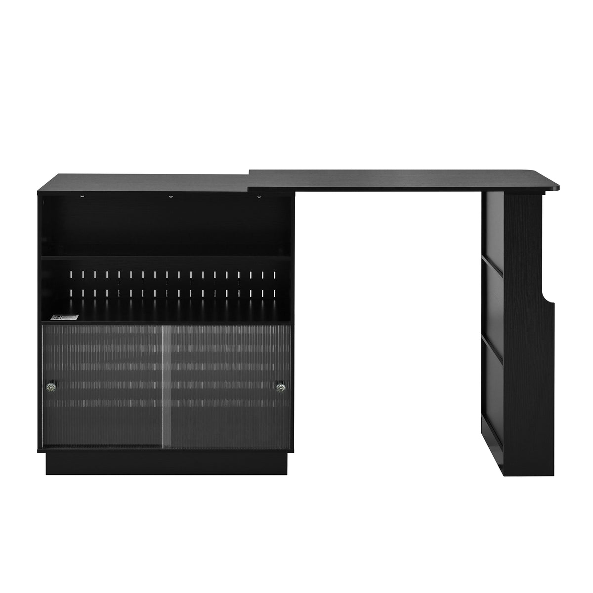 variant-group:rf-n711p437809b|Roomfitters Black MDF Counter Height Kitchen Island Sideboard Cabinet, Extendable Table, Acrylic Sliding Doors