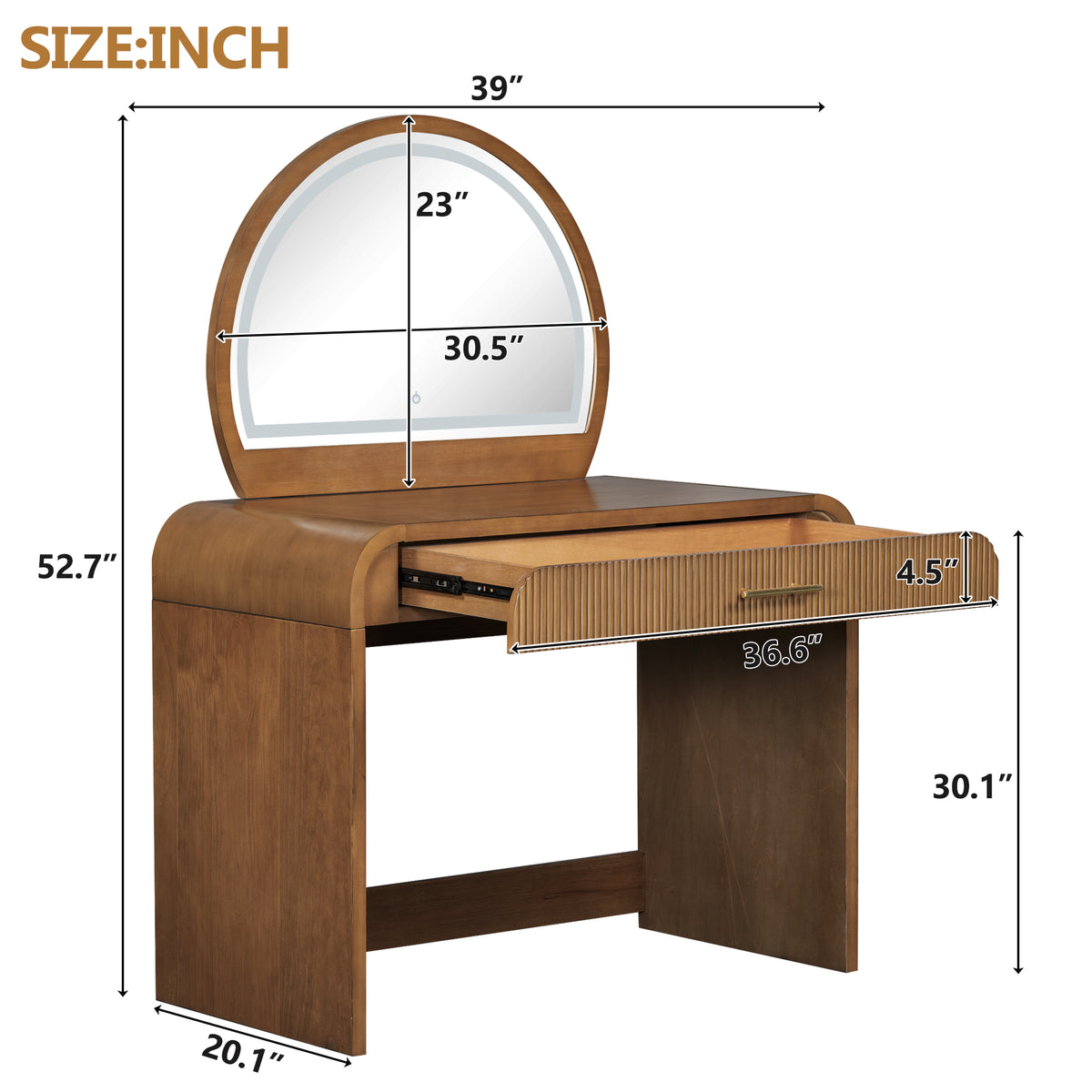 variant-group:rf-n704p196658p|Roomfitters 39-Inch Makeup Vanity Table with Touch Screen Lighted Mirror, Dressing Table with Drawer for Bedroom, Espresso