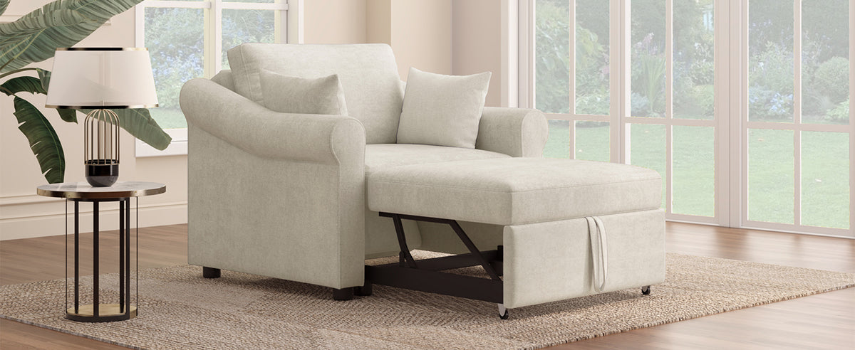 variant-group:rf-n701bs701p468429c|Roomfitters Chenille Convertible Sleeper Chair, 3 in 1 Single Sofa Bed Lounger, Adjustable Backrest Pull Out Bed, Beige