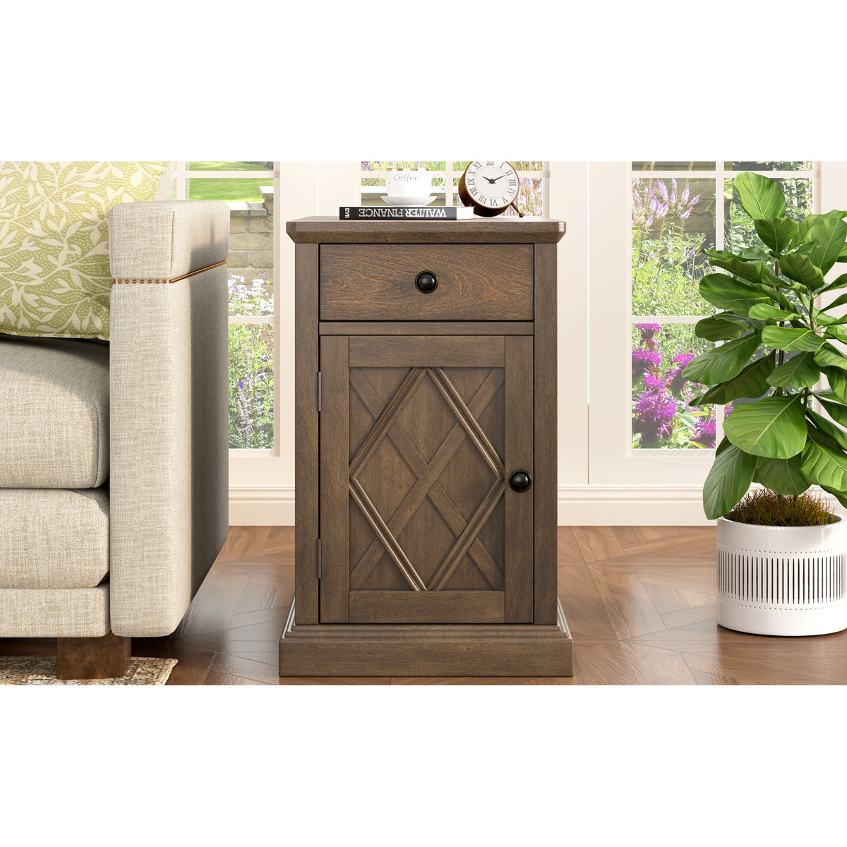 variant-group:rf-n724p353565p|Roomfitters Classic Charging End Table with USB Ports and Storage Drawer, Antique Espresso