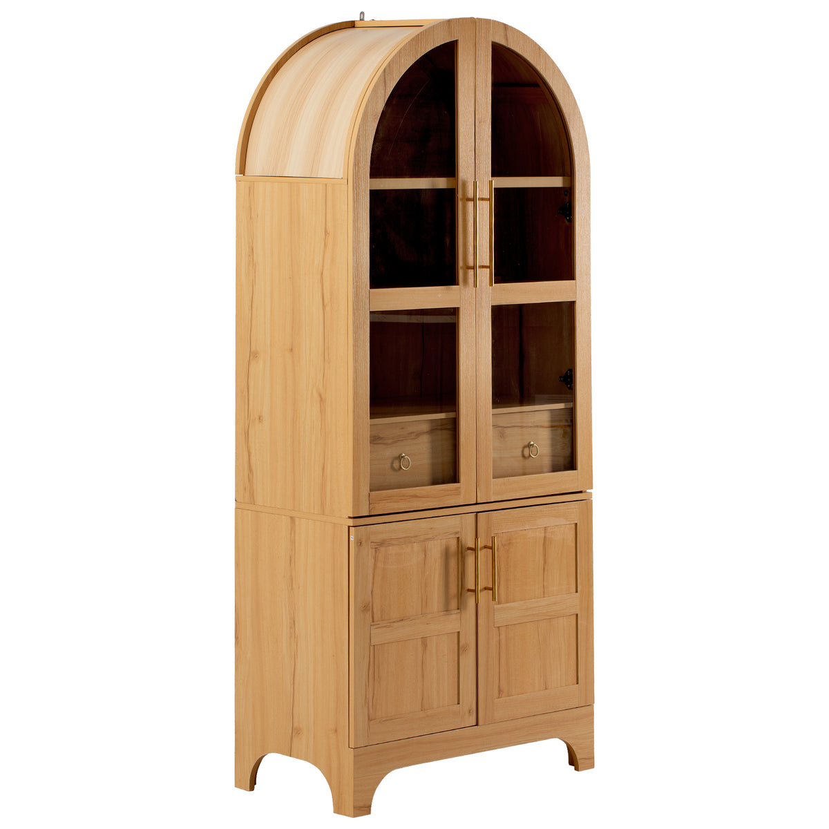 variant-group:rf-n707s288969y|Roomfitters 71" Pantry Cabinet with Arched Top & Glass Doors, 4-Door Storage Hutch with Adjustable Shelves for Kitchen, Natural
