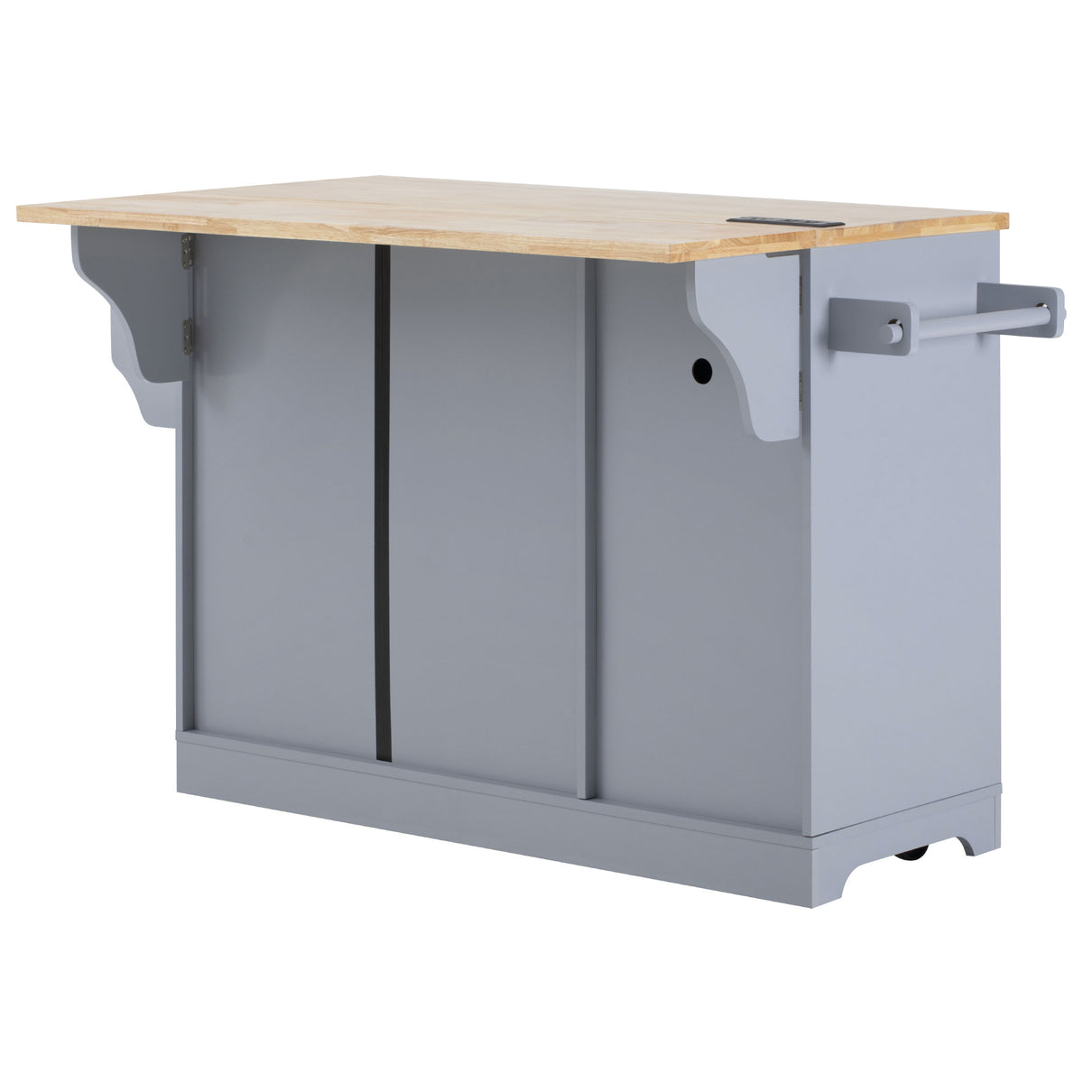 variant-group:rf-n707s299014g|Roomfitters 59.3" Kitchen Island with Power Outlet, Drop Leaf and Double Trash Can Pull Out, Rolling Cart, Grey+Blue
