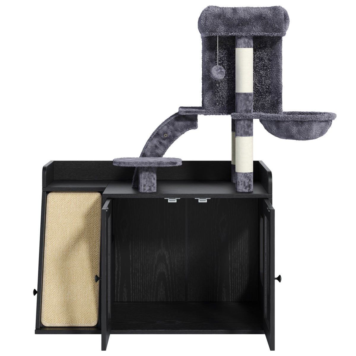 Roomfitters Modular Litter Box Enclosure with Built-In Cat Tree Tower Sisal Scratching Board and LED Light Black Roomfitters