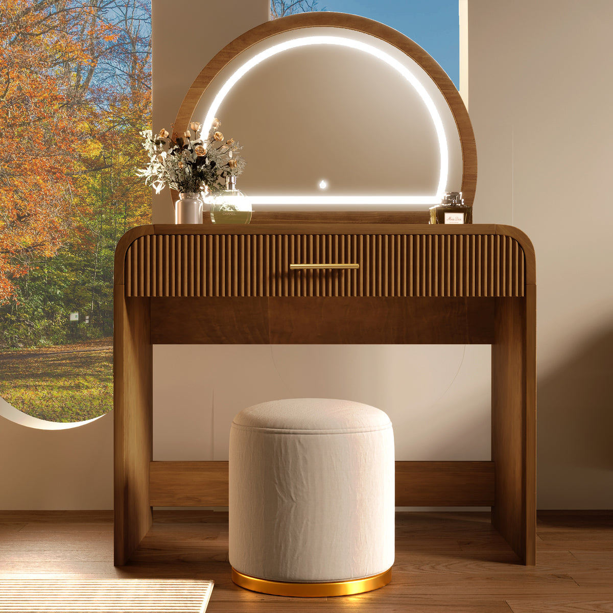 variant-group:rf-n704p196658p|Roomfitters 39-Inch Makeup Vanity Table with Touch Screen Lighted Mirror, Dressing Table with Drawer for Bedroom, Espresso