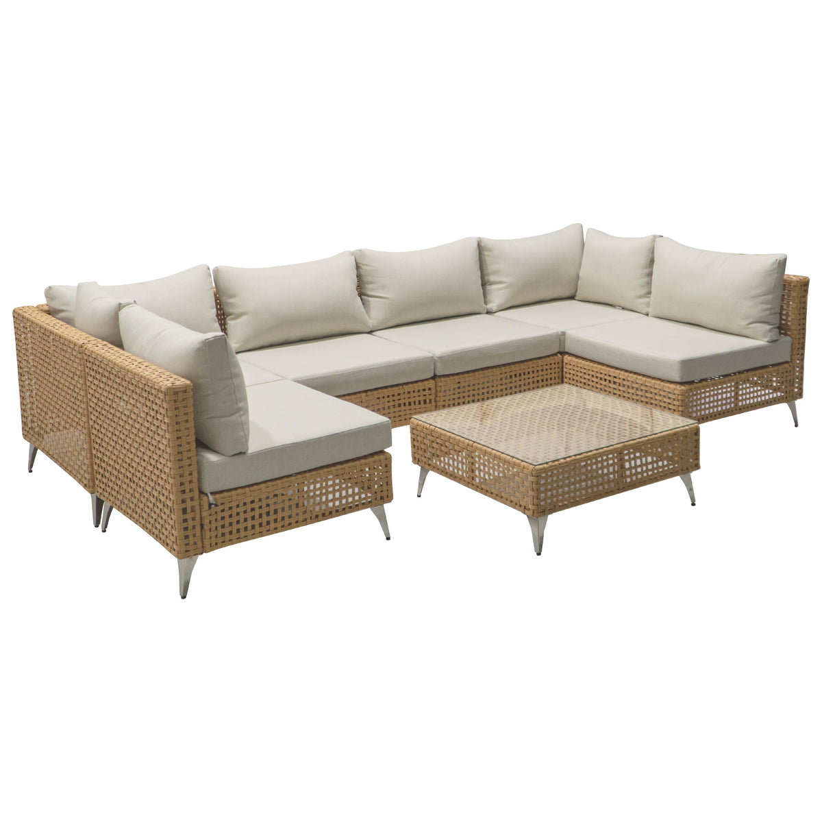 variant-group:rf-n707s000011z|Roomfitters 7-Piece Wicker Patio Furniture Set, Outdoor Sectional Sofa with Water-Resistant Cushions, Table, Natural
