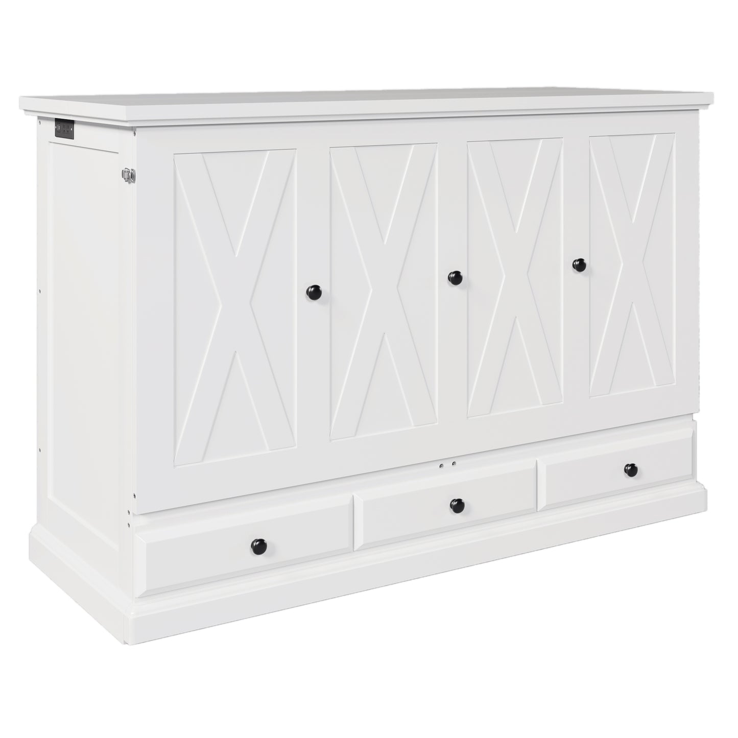 variant-group:rf-n701bs701p170503k|Roomfitters Queen Size Murphy Bed Cabinet with Charging Station and Storage Drawer, Freestanding Fold Out Guest Bed, White