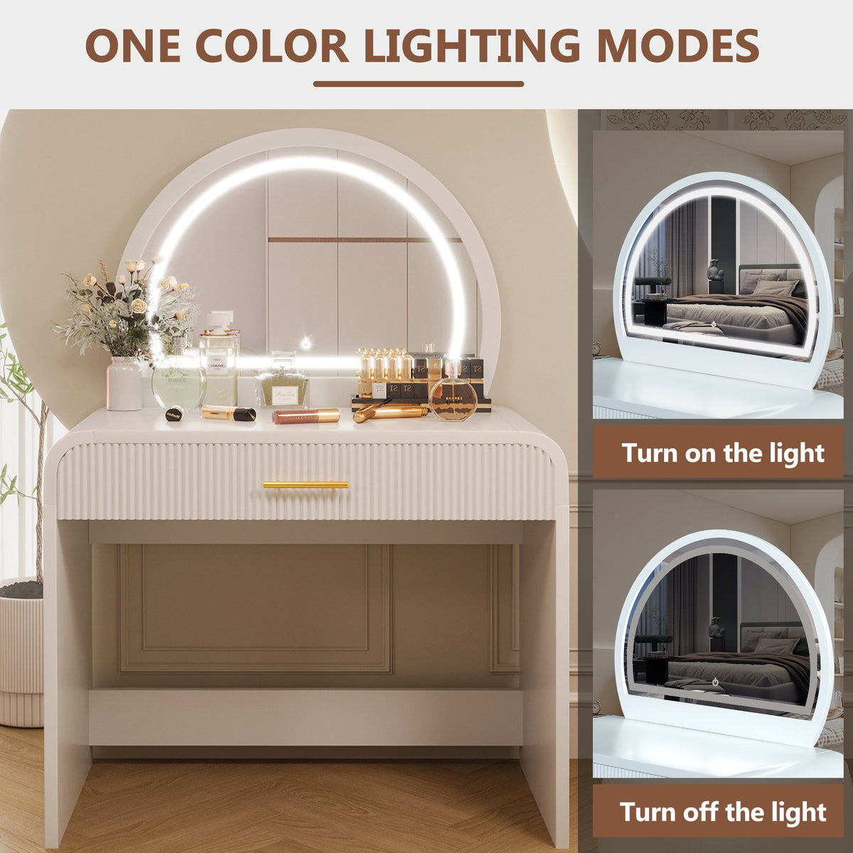 Roomfitters 39" Makeup Vanity Table with Mirror Touch Screen Lighted Mirror, Dressing Table with Drawer for Bedroom, White Roomfitters