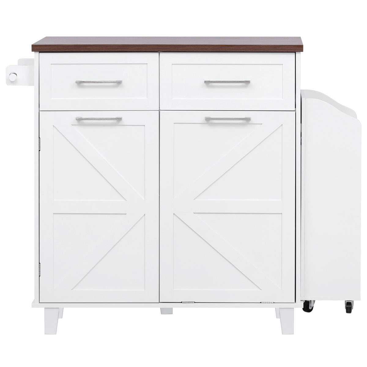 variant-group:rf-n707p307296w|Roomfitters 47.2" Farmhouse Kitchen Island with Drop Leaf, Tilt Trash Can Cabinet, Removable Mobile Side Racks, White