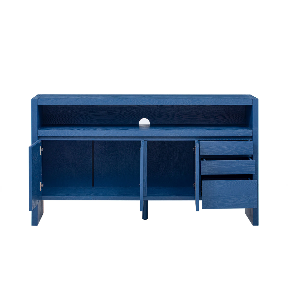 variant-group:rf-n711p289141v|Roomfitters 60" Modern Solid Wood Veneer Sideboard with 3 Doors & 3 Drawers, Open Shelf & Cable Cutout, Large Storage Cabinet for Dining, Hallway, Living Room, Navy Blue
