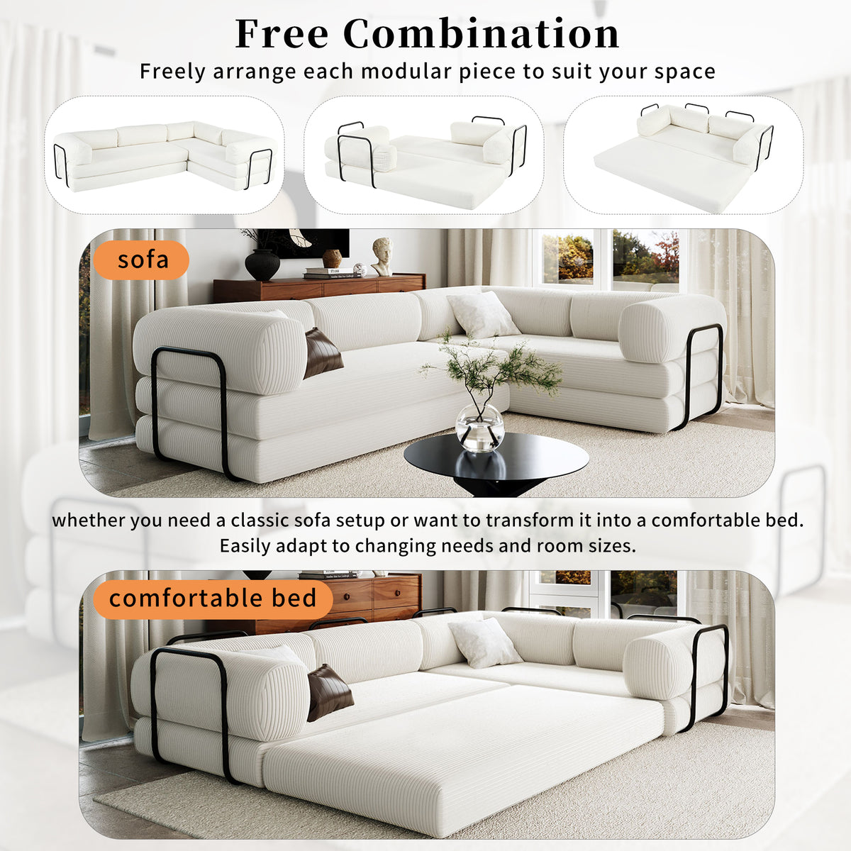 variant-group:rf-n711wy000448aaa|Roomfitters L-Shaped Modular Sectional Sofa in Corduroy Fabric, Modern Couch for Living Room and Apartment, Beige