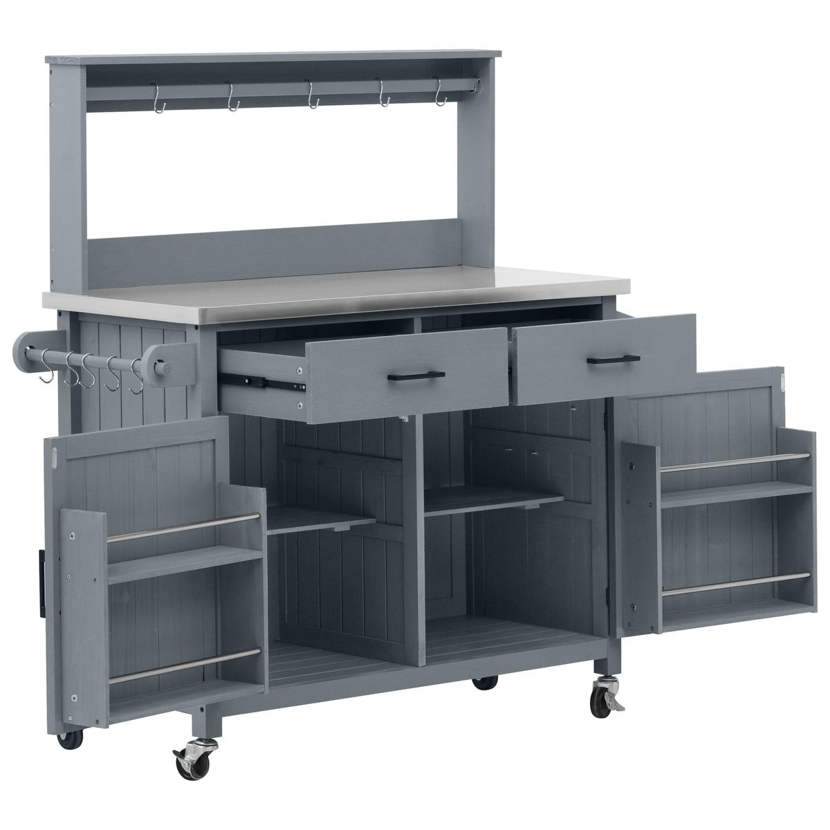 variant-group:rf-n707p409087g|Roomfitters 54.1" Grill Cart, Outdoor Kitchen Prep Station with Stainless Steel Top and Propane Tank Storage, Grey+Blue