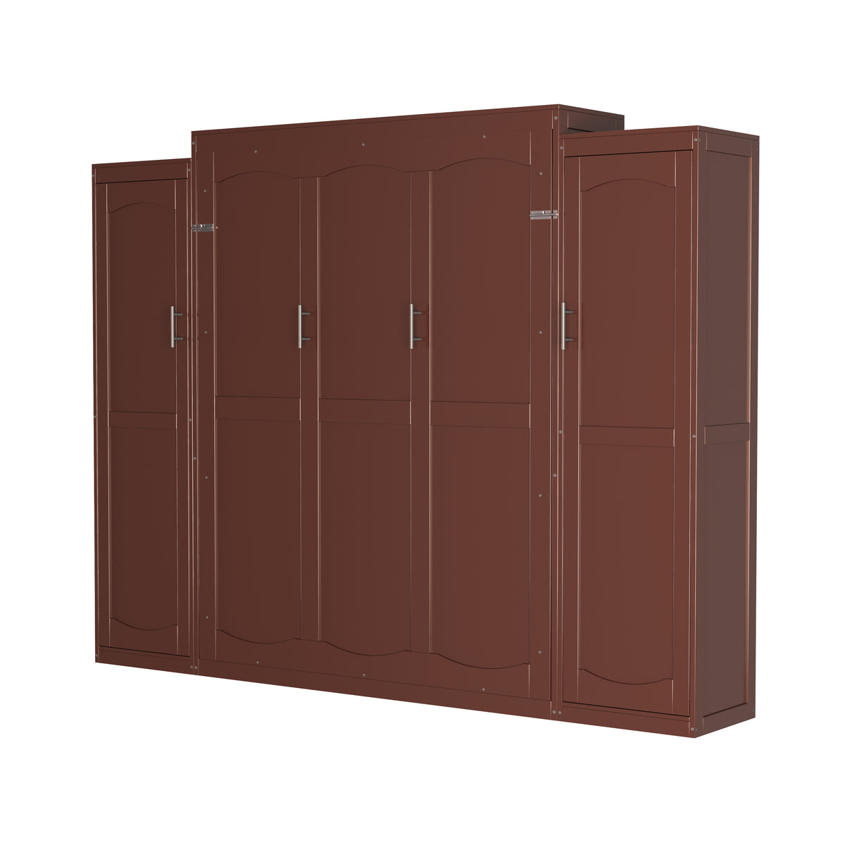 variant-group:rf-n733s235596d|Roomfitters Full Murphy Wall Bed with Two Wardrobes and Storage Shelf, Foldable Platform Bed Frame for Guest Room, Walnut