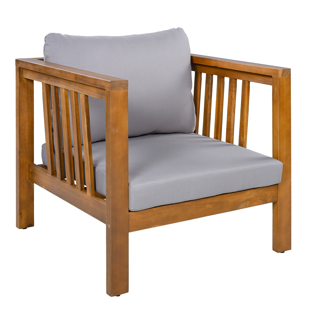 variant-group:rf-n704p448452e|Roomfitters Outdoor Acacia Wood Club Chair with Modern Mid-Century Square Arms and Thick Cushion Gray