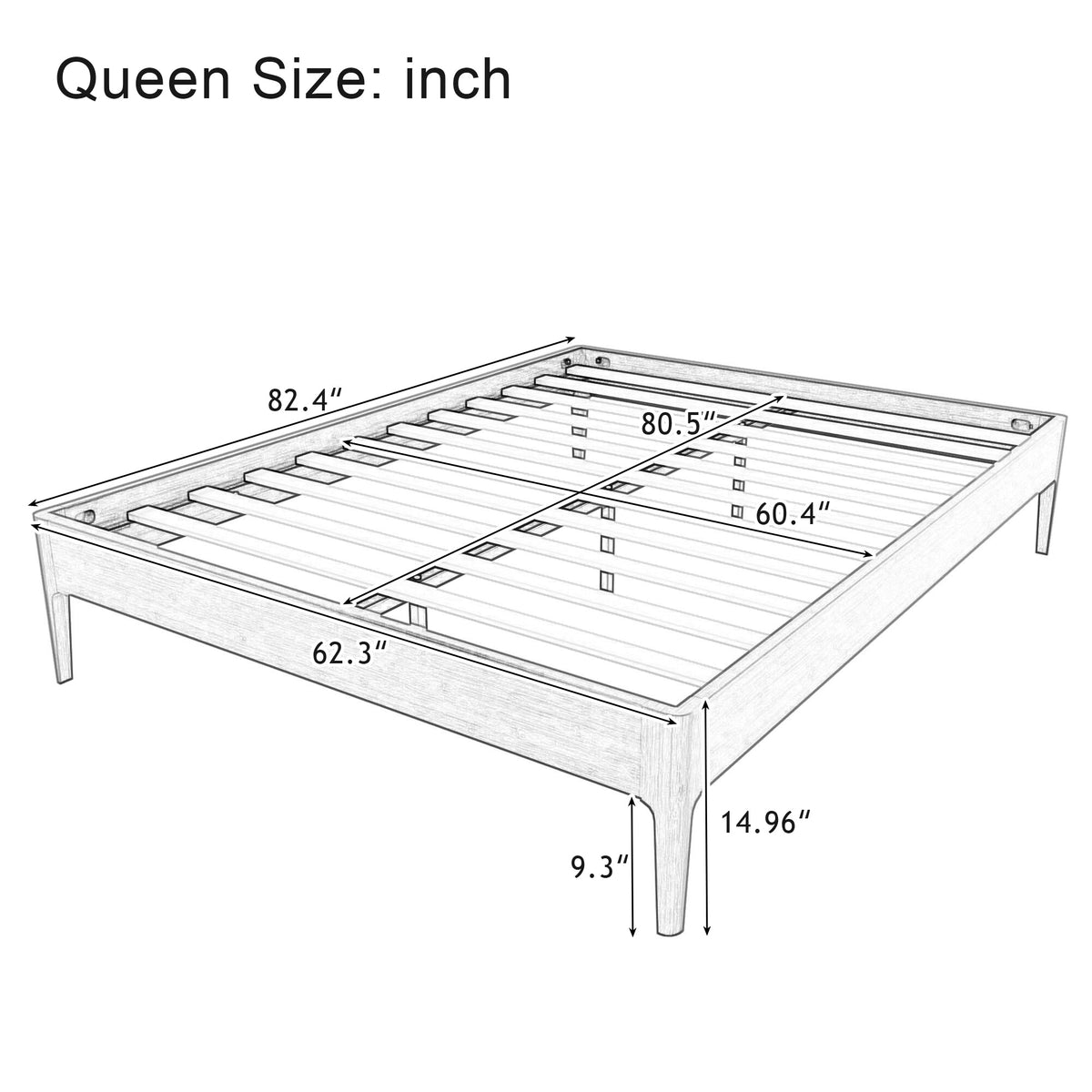 Roomfitters 15 Inch Queen Size Solid Bamboo Wood Platform Bed Frame, Noise Free Metal Support, No Box Spring, Brown Roomfitters