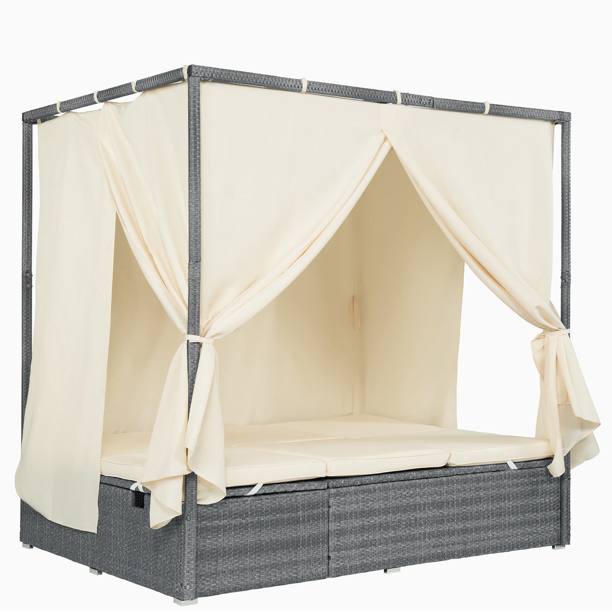 variant-group:rf-n711wy000471aaa|Roomfitters Modern Tropical Beige PE Rattan Outdoor Double Sun Lounger, Patio Daybed, Adjustable Recline, Canopy