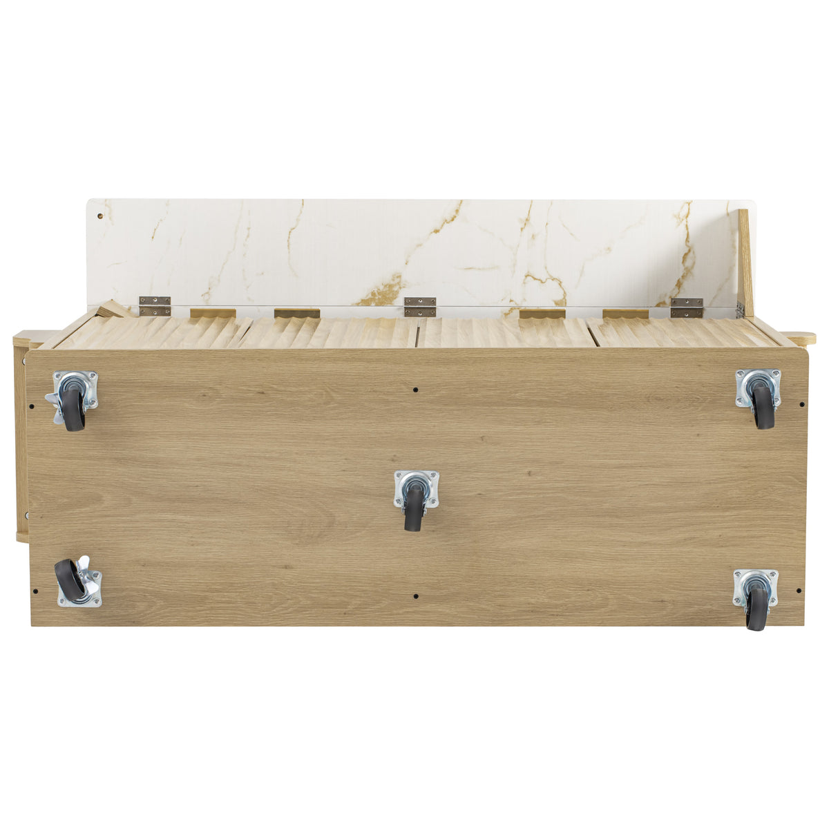 variant-group:rf-n707p353934y|Roomfitters 55.5" Fluted Kitchen Island with Double Drop Leaf, Natural Storage Cart with Power Outlet & Faux Marble Top