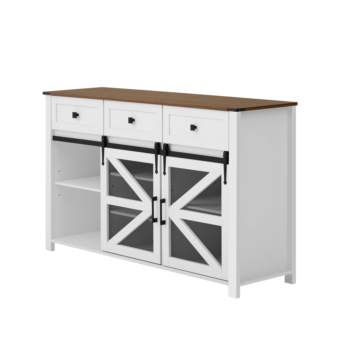 variant-group:rf-n711p347384k|Roomfitters 55" Sideboard Buffet Cabinet with 3 Drawers and Sliding Barn Doors, Farmhouse Storage for Kitchen & Dining, White