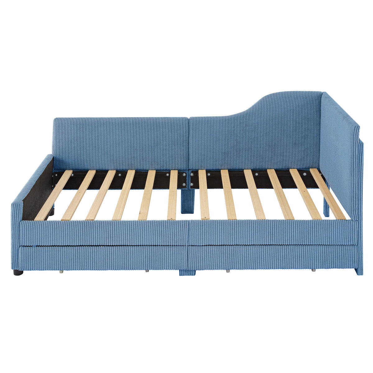 variant-group:rf-n733p171470c|Roomfitters Twin Size L-Shaped Corduroy Daybed, Upholstered Platform Bed Frame with 2 Spacious Storage Drawers for Functional Elegance, Blue