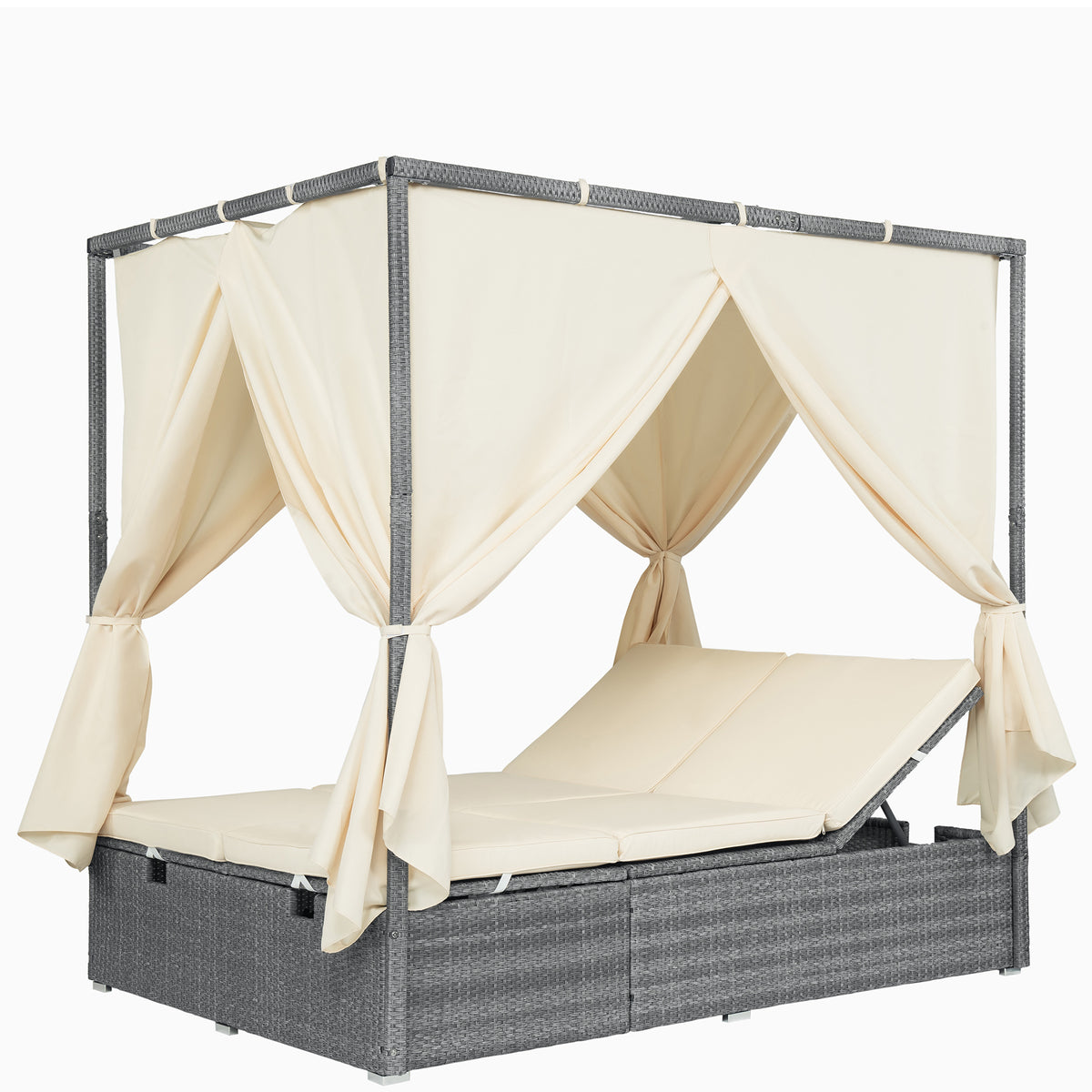 variant-group:rf-n711wy000471aaa|Roomfitters Modern Tropical Beige PE Rattan Outdoor Double Sun Lounger, Patio Daybed, Adjustable Recline, Canopy