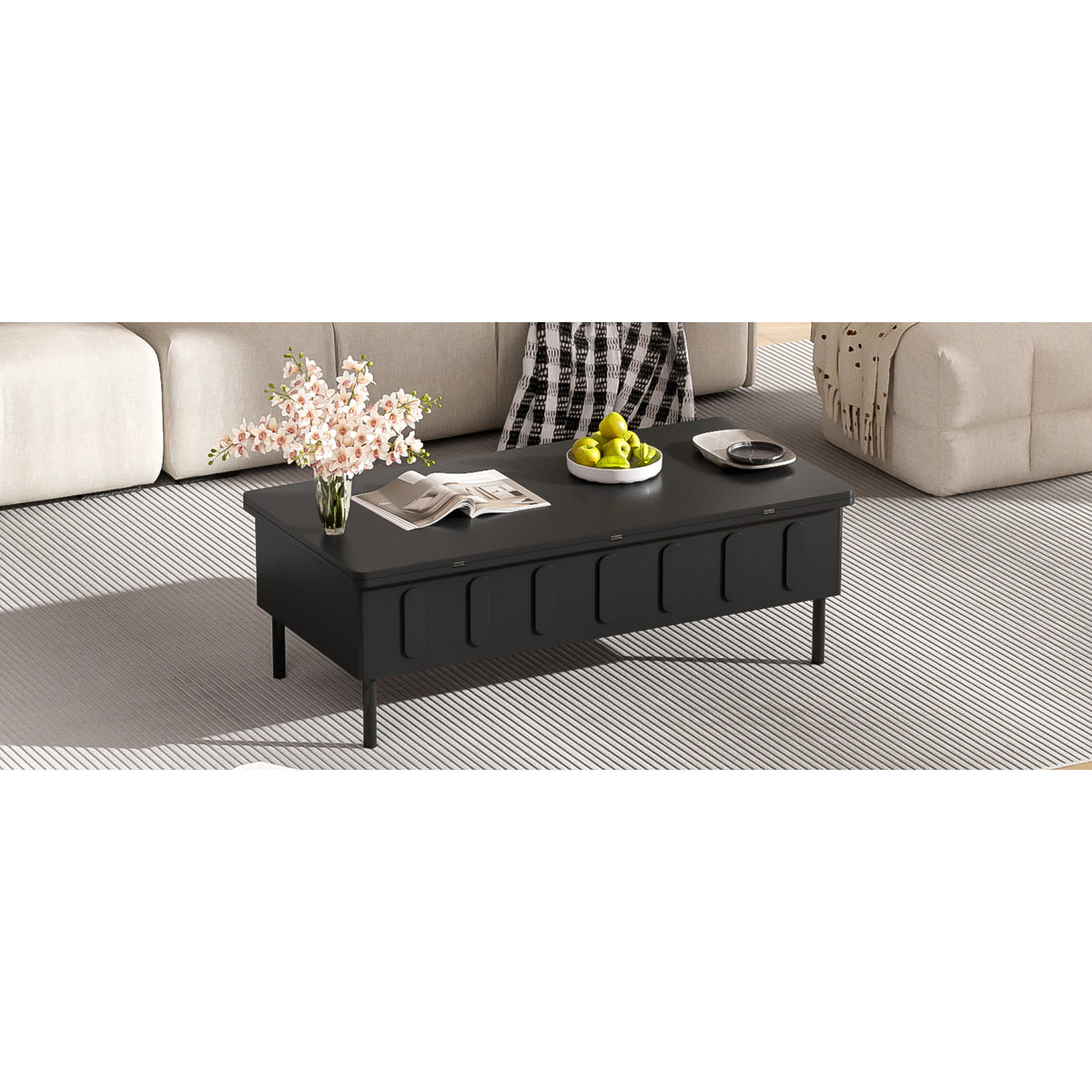 variant-group:rf-n724p292514b|Roomfitters Lift-Top Coffee Table with 2 Drawers and Foldable Top, Hidden Storage Compartment, Adjustable Center Table, Black