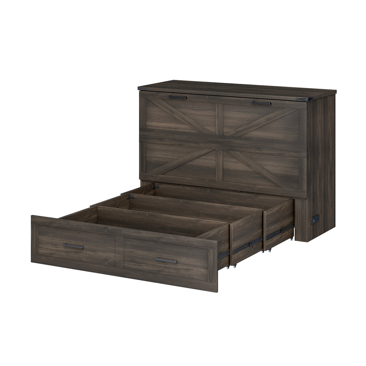 variant-group:rf-n733s237853g|Roomfitters Full Size Farmhouse Murphy Cabinet Bed with Charging Station, Foldable Platform Bed with Large Storage for Guest Room, Small Bedroom, Rustic Gray