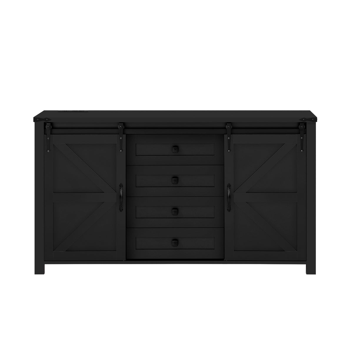 variant-group:rf-n711p347377b|Roomfitters 55.1" Storage Cabinet with 4 Drawers and Sliding Barn Doors, Farmhouse Sideboard Buffet for Kitchen & Dining, Black