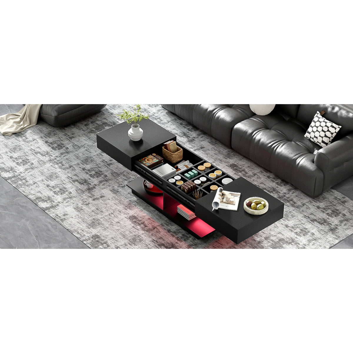 variant-group:rf-n724p290061b|Roomfitters Extendable Coffee Table with Hidden Storage and Compartments, Adjustable Multifunctional Center Table, Black