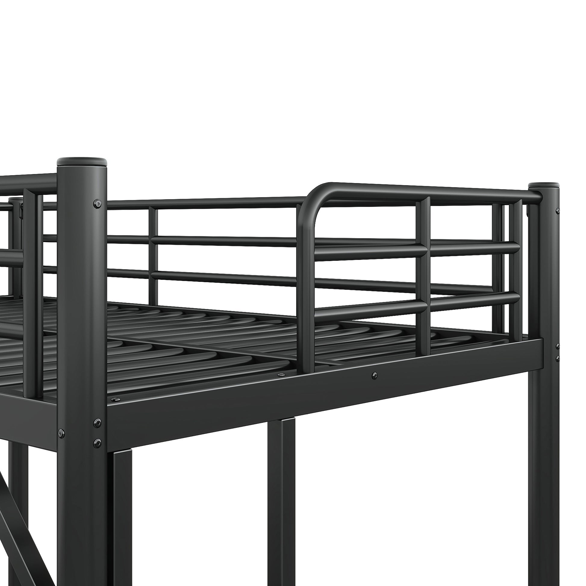 variant-group:rf-w1580p455010|Roomfitters Twin Size Metal Loft Bed Frame with Guardrails, Heavy Duty Space Saving High Loft Bed Dual Ladders, Black