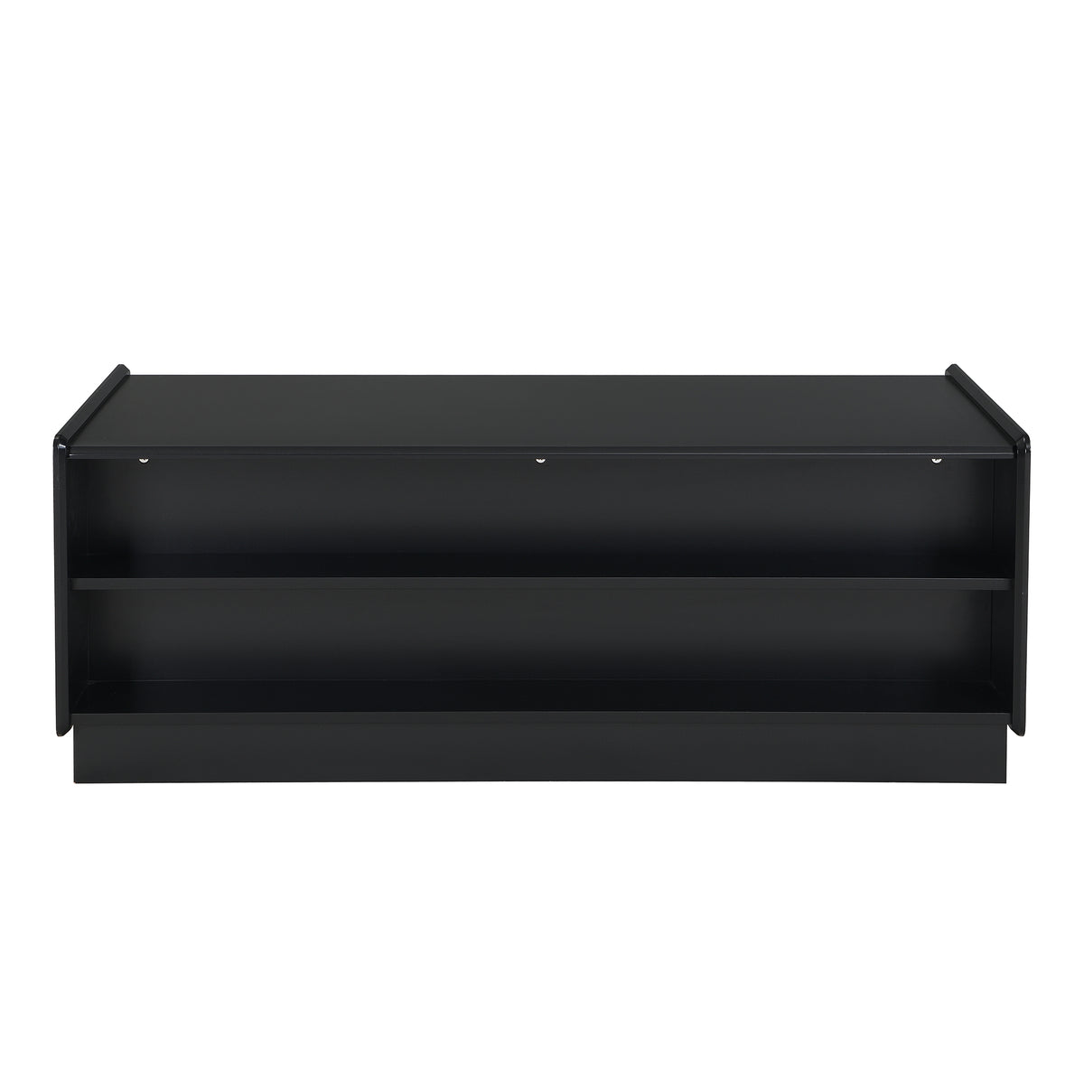 variant-group:rf-n724p286421b|Roomfitters Rectangle Coffee Table with Fluted Style, 4 Storage Compartments and Glass Display Shelves, Black