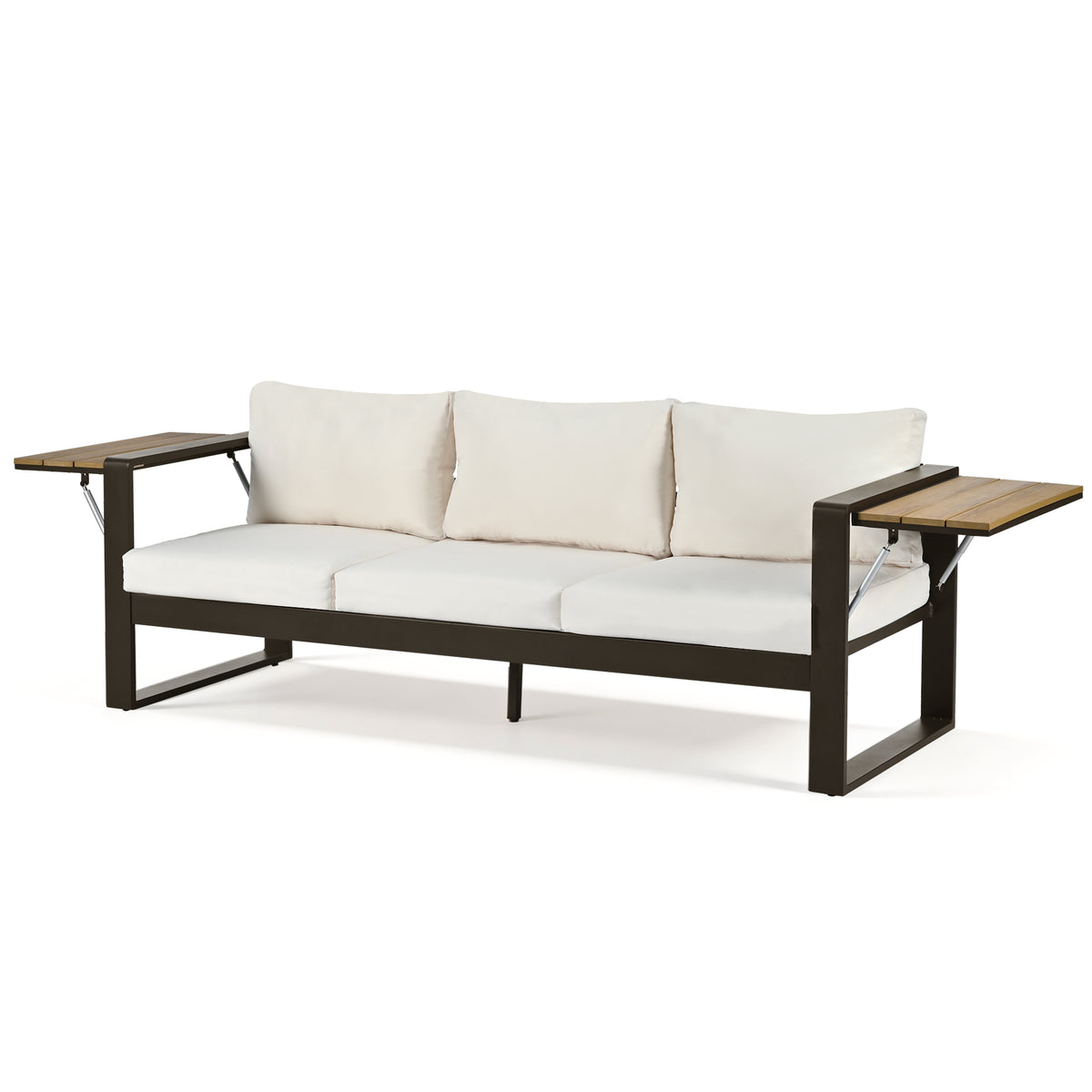 variant-group:rf-n704g201257a|Roomfitters 4-Piece Aluminum Patio Conversation Set with Four Fold-Out Side Trays and Slatted Coffee Table Beige