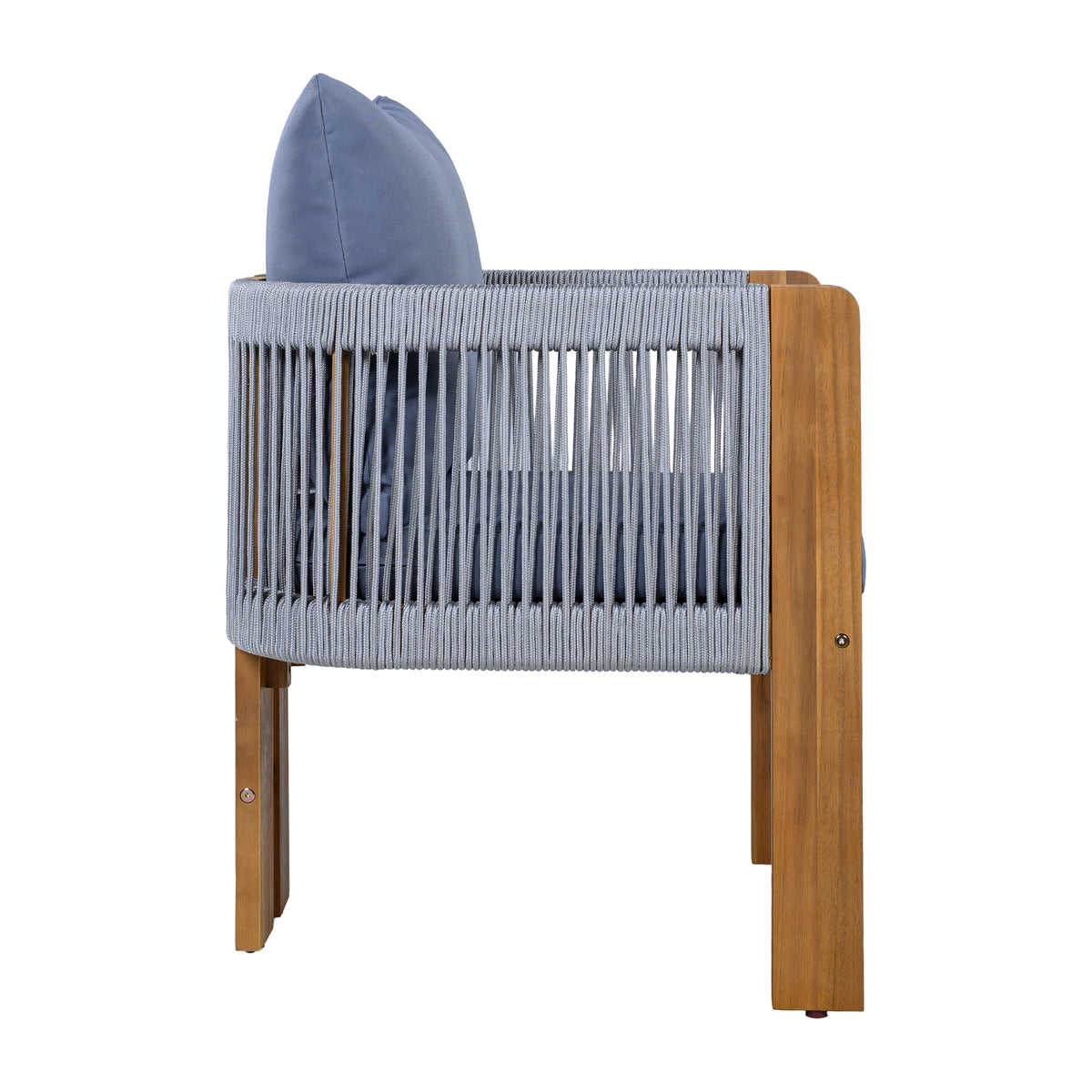 variant-group:rf-n711wy000496aae|Roomfitters 5-Piece Rope Woven Outdoor Dining Set, Farmhouse Solid Acacia Table, 4 Chairs Pack, Brown and Grey