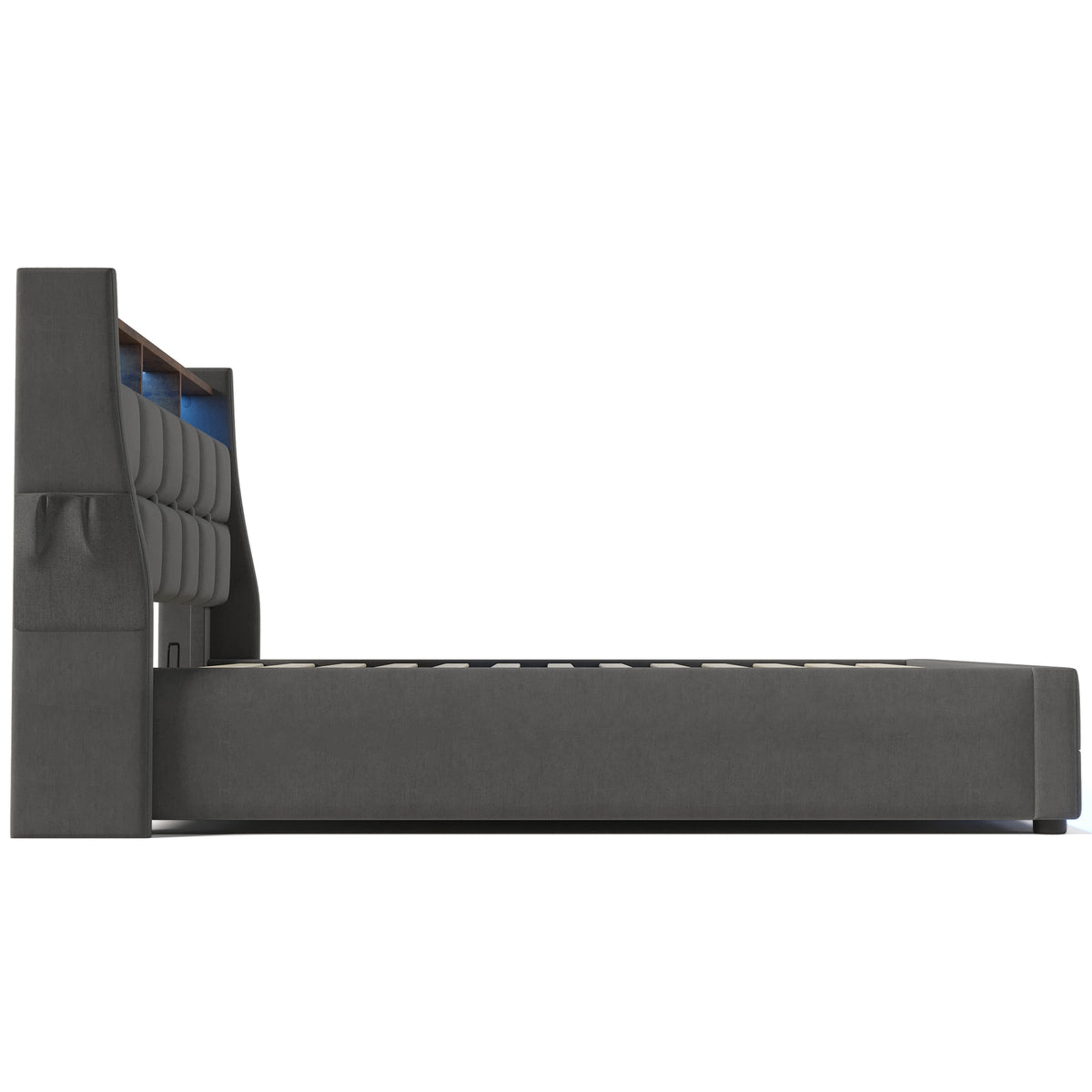 variant-group:rf-n736aa20690910g|Roomfitters Queen Size Upholstered Platform Bed with Storage System, USB Charging Ports, Grey