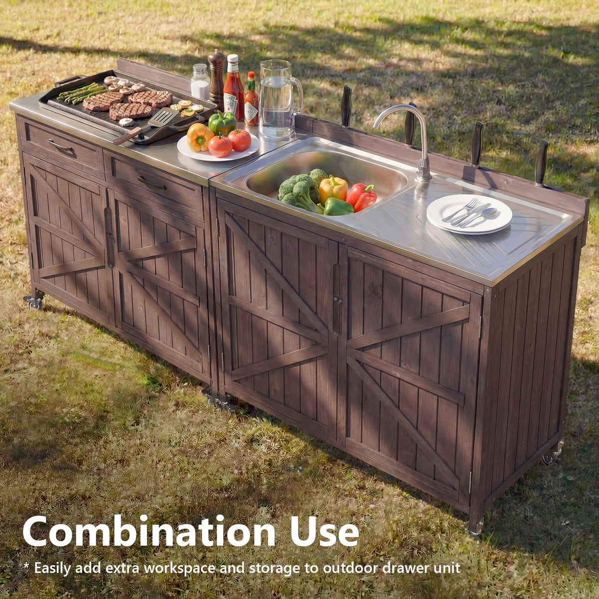 variant-group:rf-n707p370281z|Roomfitters 39.4" Outdoor Grill Cart with Stainless Steel Top, Prep Station with Sink and Storage Cabinet, Dark Brown