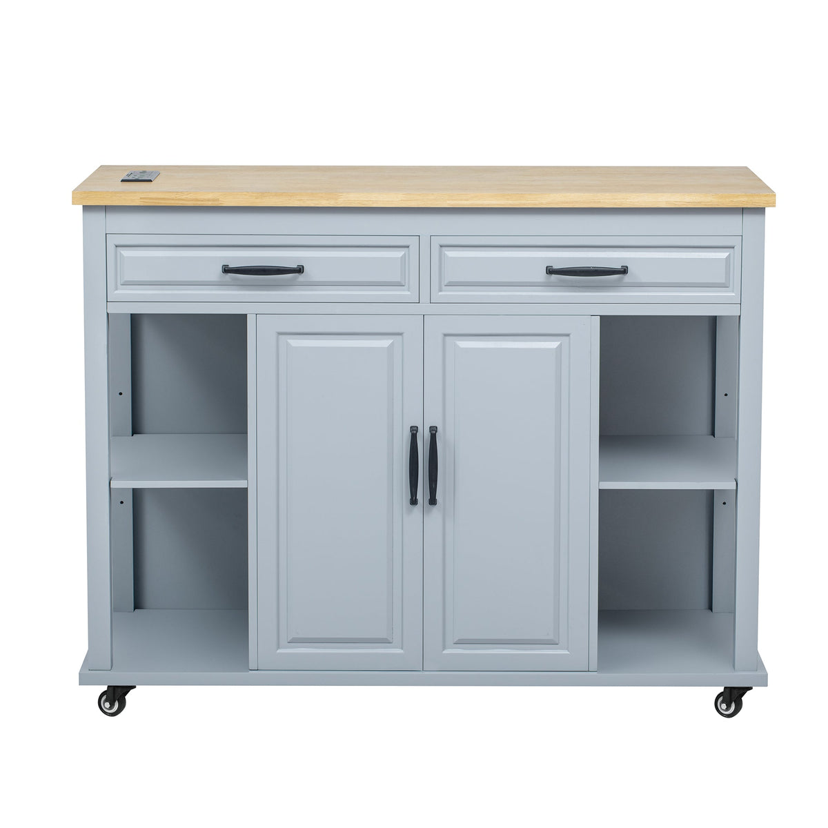 Roomfitters 47" Kitchen Island with Power Outlet and Drop Leaf, Rolling Storage Cabinet with Drawers, Modern Style, Grey+Blue