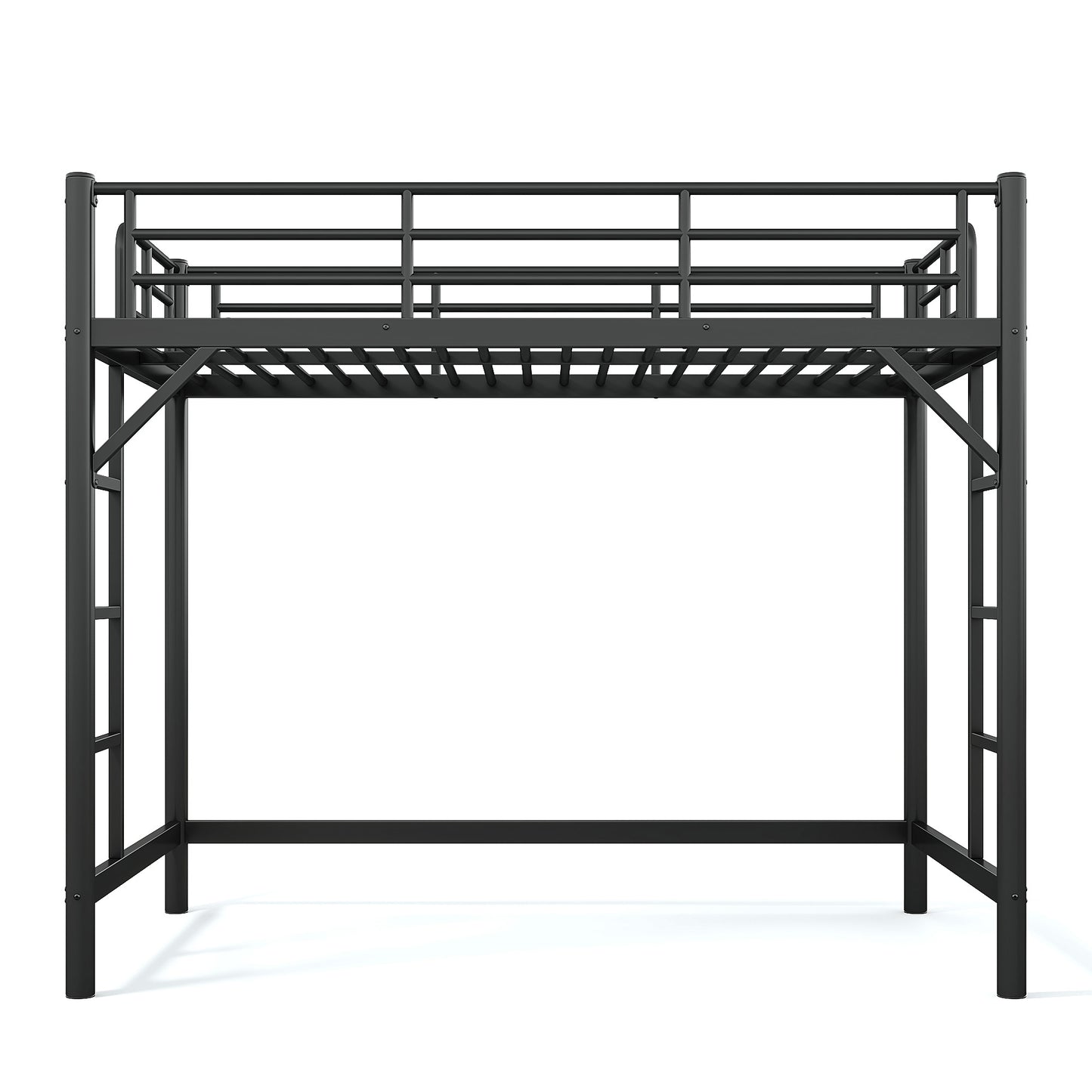 variant-group:rf-w1580p455013|Roomfitters Twin XL Size Metal Loft Bed Frame with Guardrails, Heavy Duty Space Saving High Loft Bed Dual Ladders, Black