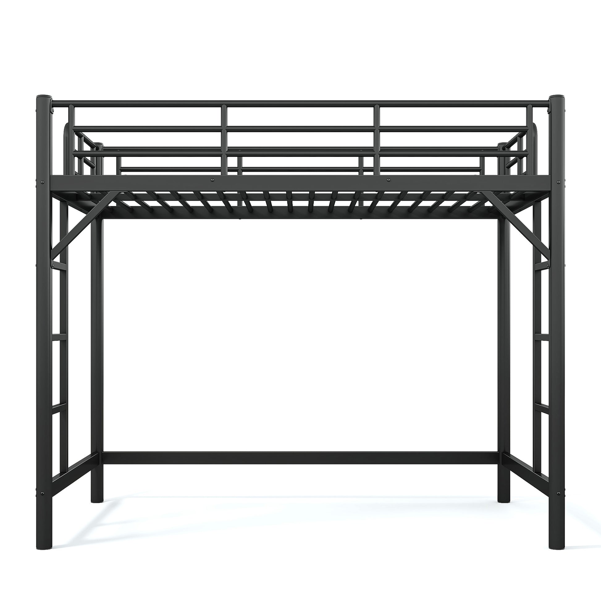 variant-group:rf-w1580p455013|Roomfitters Twin XL Size Metal Loft Bed Frame with Guardrails, Heavy Duty Space Saving High Loft Bed Dual Ladders, Black