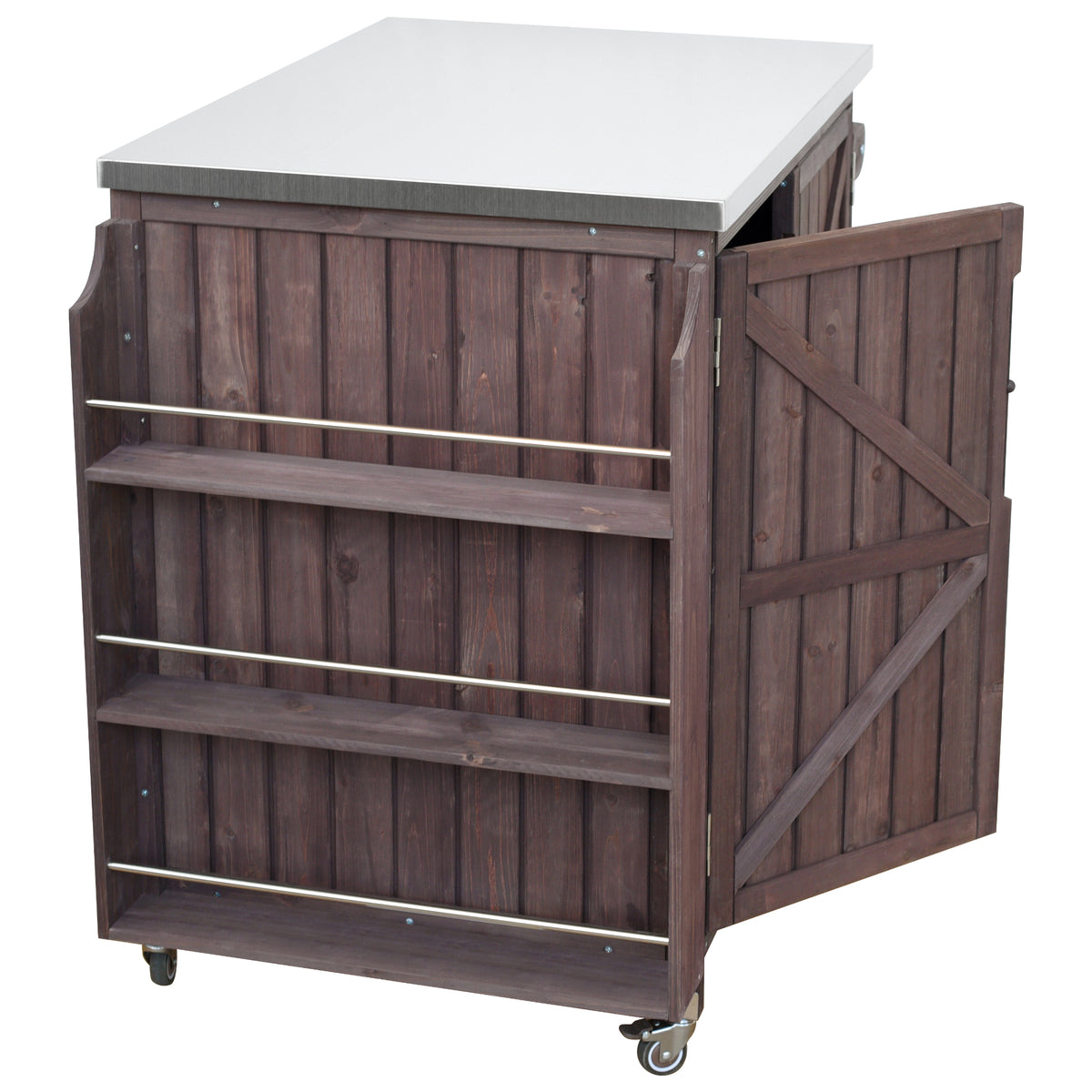 variant-group:rf-n707p370287z|Roomfitters 42.1" Grill Cart, Outdoor Kitchen Island with Stainless Steel Top, BBQ Prep Station with Spice Rack, Dark Brown
