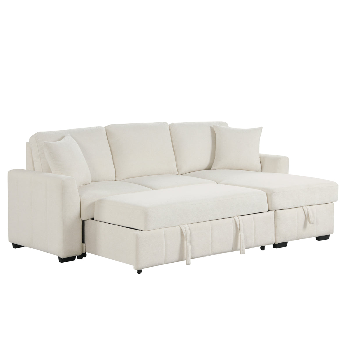 variant-group:rf-n711wy000467aaa|Roomfitters 90" L-Shaped Sectional Sleeper Sofa with Storage Chaise and Pull Out Bed, Fold Down Cup Holder Table, Beige