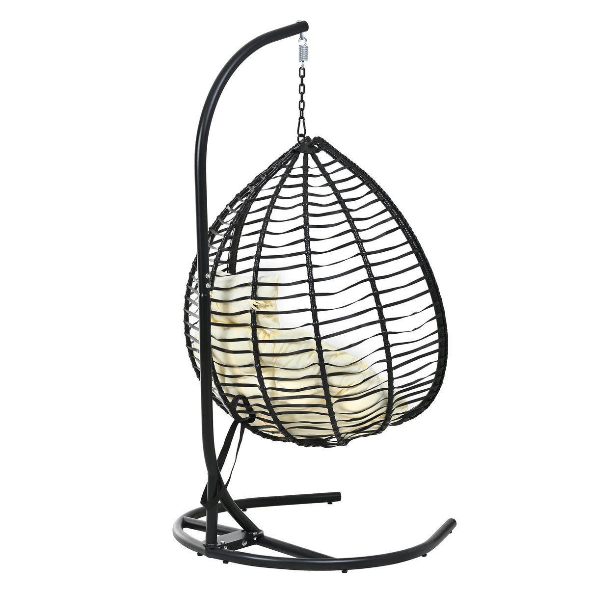 variant-group:rf-n711p389502a|Roomfitters Indoor Outdoor Hanging Egg Hammock Chair with Stand, Wicker Rattan Swing for Patio and Bedroom, Black+Beige